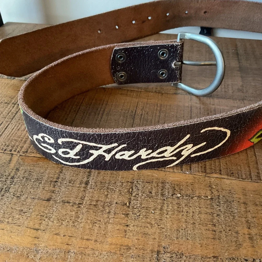 Ed Hardy Eternal Love Leather Tattoo Art Belt Women S Rose Y2K Retro Grunge VTG